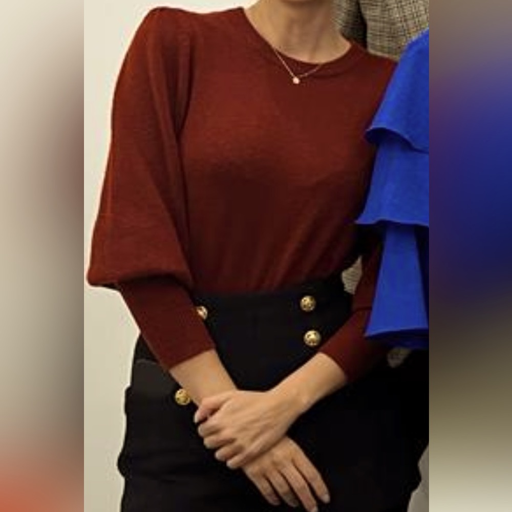 Zara burgundy sweater with puffy sleeves